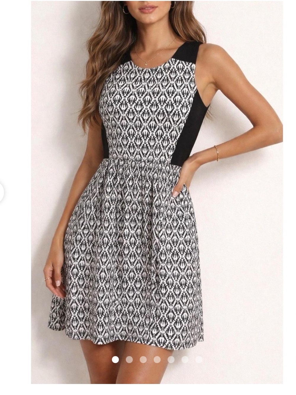 Madewell Sleeveless Dress Black White Ikat Zip Back Fit Flare Size Medium